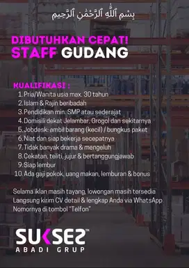 Lowongan Staff Gudang