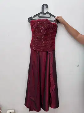 Long Party Dress Maroon | Dress Pesta Panjang Maroon Model Kemben