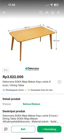 Meja Makan Dekoruma Soka full kayu murah