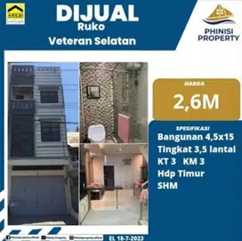 DIJUAL Ruko startegis di Jalan Veteran Selatan