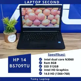 LAPTOP MURAH HP 14 BS709TU/INTEL DUAL CORE N3060/RAM 8GB SSD 512GB