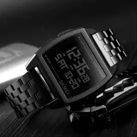 Jam tangan rantai new model kotak hitam light digital skmei original a