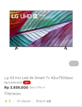 LG led smart 4k 43 inci