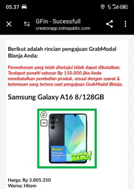 Jual hp Samsung A16 ram 8/128