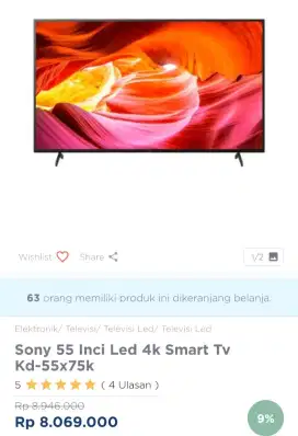 SONY GOOGLE TV 4K 55 INCI