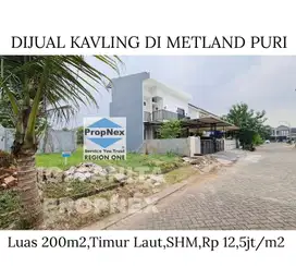 Dijual kavling di Metland Puri,JakBar Luas 200m2 = 10mx 20m,Timur Laut