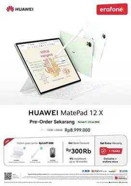 Huawei matepad 12X pre-order banyak benefit cash/kredit bisa