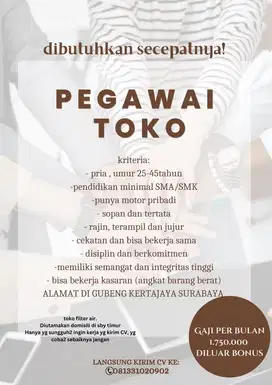 LOWONGAN KERJA PEGAWAI TOKO