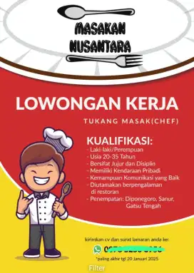 Lowongan Koki  / Tukang Masak