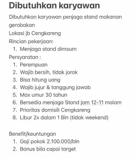 Loker jaga stand dimsum