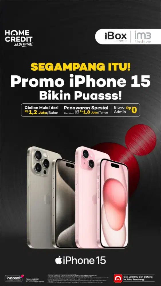 Credit iPhone 15 promo bunga ringan mulai 0% bebas 2x cicilan