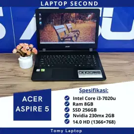 LAPTOP ACER ASPIRE 5/CORE I3-7020u/Nvidia MX230 2GB/LAYAR 14.0 HD