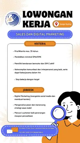 DICARI SALES DAN DIGITAL MARKETING