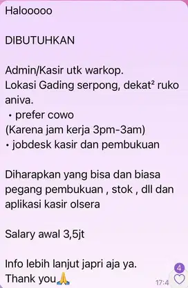 Loker Kasir Pembukuan