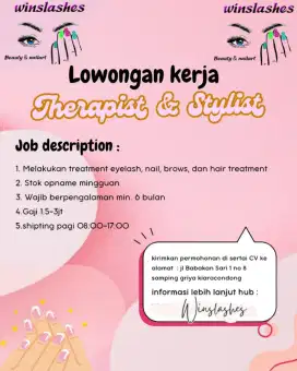 LOWONGAN KERJA TRHAPIS EYELASH & NAILART