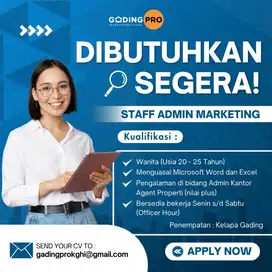 Dicari Admin Marketing untuk daerah Kelapa Gading