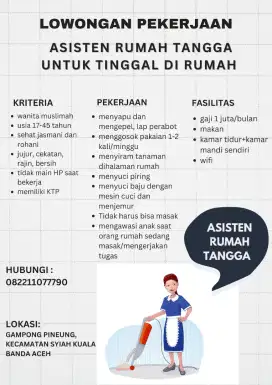 Dibutuhkan ART untuk tinggal di rumah