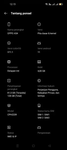 OPPO A54 4/128 GB UNIT DAN CHARGER