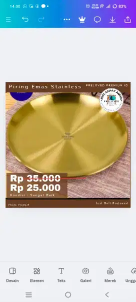 JUAL CEPAT! PIRING MAS TATAKAN STAINLESS MEWAH