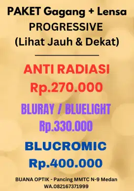 Paket Komplit Gagang Kacamata Dan Lensa Progressive