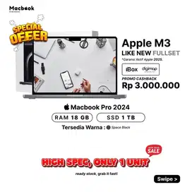 MACBOOK PRO 2024 M3 PRO 18 GB / 1 TB CASHBACK 3 JUTA!