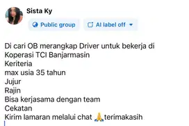 Di cari Driver merangkap OB