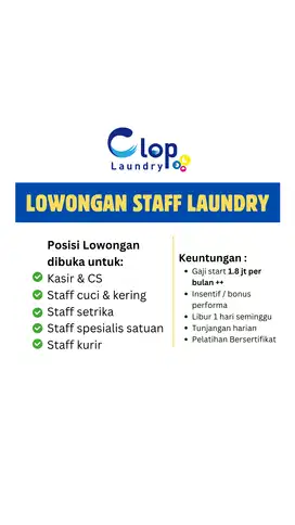 Lowongan Kerja Staf Laundry Londri Daerah Bendungan Hilir (Jakpus)