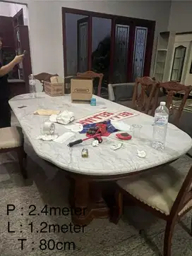 Meja Kayu Jati dan Marmer Asli