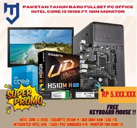 Paketan Tahun Baru Fullset PC Office Intel Core I3 10105 ft. 19In Moni