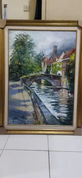 LUKISAN CANVAS  CANAL BRUGES / BELGIUM BER-TANDA TANGAN