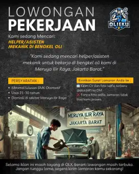 Dibutuhkan helper untuk mekanik mobil