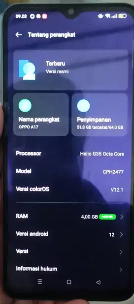 Jual HP oppo A17 ( 4+4gb / 64 )