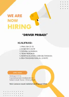 DIBUTUHKAN DRIVER PRIBADI