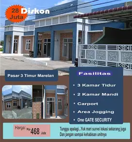 DIJUAL RUMAH 3 KAMAR READY STOK DIMEDAN MARELAN