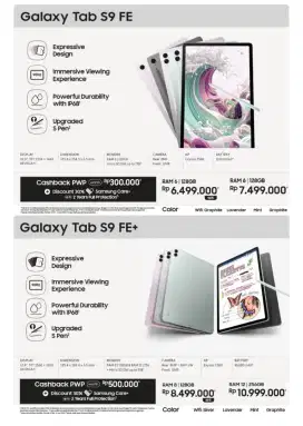 Samsung TAB S9FE 5G + Spen (NEW SEGEL RESMI) Free Voucher 500rbu