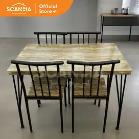 SCANDIA Dining Set Kursi Meja Makan Folketing 110x70x75Cm Steel Brown