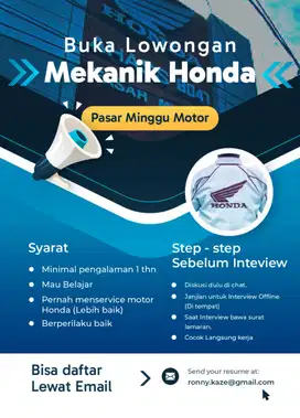 Buka Lowongan Mekanik Motor Honda