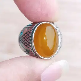 Cincin Batu Natural Anggur Kalsedon / Chalcedony Yellow Sunkist