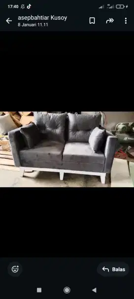 Sofa 2 seater kaki full amprakan kayu