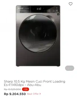 MESIN CUCI SHARP FRONT LOADING 10.5KG ES-FL1410DPX