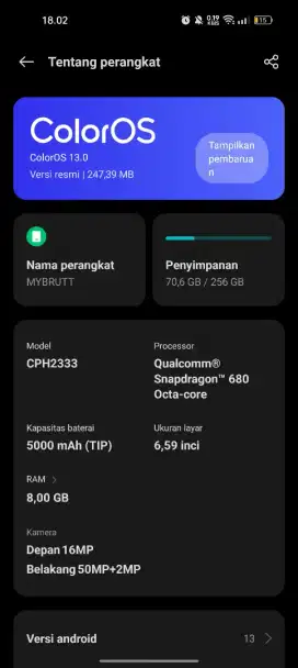 Oppo A96 8+8gb , Rom 256gb