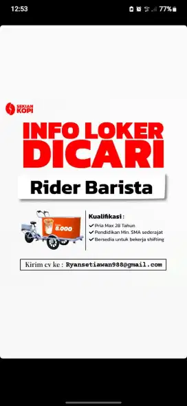 Lowongan Rider Barista - Sekian Kopi