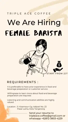 Dibutuhkan barista wanita