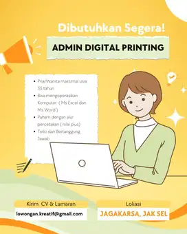 Dibutuhkan ADMIN DIGITAL PRINTING