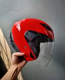 Zeus ZS 611 Red Glossy Half Face uk. M