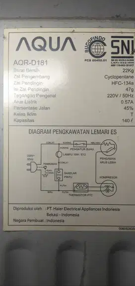 kulkas aqua japan tipe AQR-D181