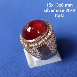 Cincin perak,batu permata natural Ruby Pigion blood