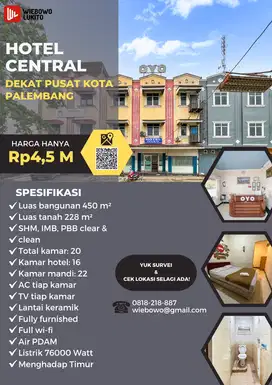 Dijual Hotel Palembang, Seluas 228 m2 dengan 20 Kamar