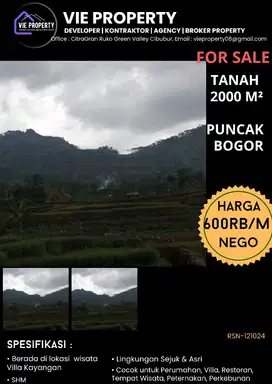 DIJUAL TANAH DI LOKASI STRATEGIS PUNCAK BOGOR