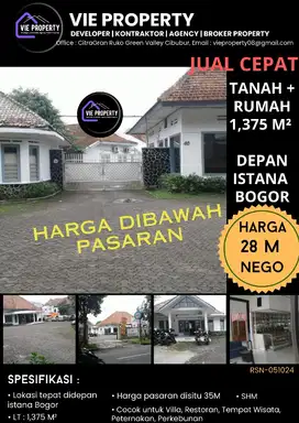 DIJUAL TANAH BERIKUT BANGUNAN DI LOKASI STRATEGIS DEPAN ISTANA BOGOR